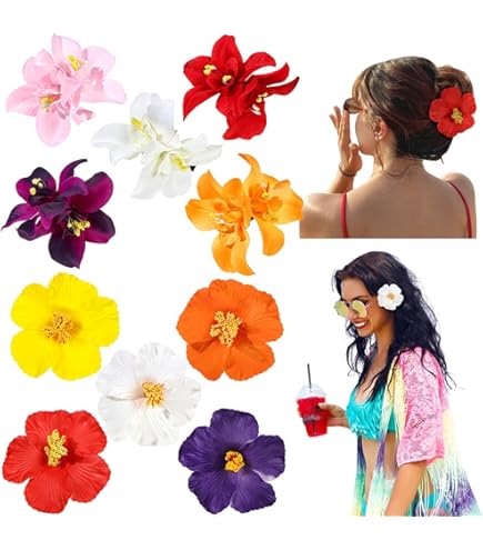 Flower Hair Clips 12 Pcs Hawaiian Tropical Orchid Bohemian Summer Vacation Acces Amazon.com : 12 Pack Flower Clip for Women, Hawaiian  main image 2