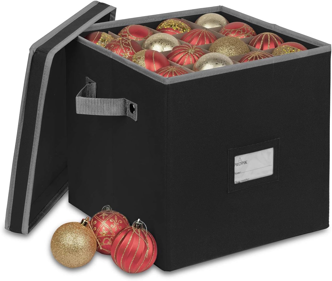 Holiday Décor Storage - ProPik Christmas Ornament Storage Box, 4 Tier Holds Up to 64 Holiday Ornaments Decoration Balls, Storage Container with Dividers, Made with Durable 600D Oxford Polyester Material