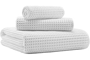 MICROFI New Microfiber Waffle Bath Towels, 3 Pieces, Oversized, Soft, Absorbent, Fast Drying, Lint Free, Includes Bath, Face and Hand Towels