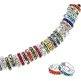 100 pcs 10 mm Mix Color Large Hole Rhinestone Spacer Beads Silver Plated Beads Crystal Charm Spacer Bead for Jewelry Making Bracelets