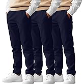 LessonZoo 3 Pack Boys' School Uniform Pants 6-14Y Elastic Waist Stretch Youth Trousers with Pockets Straight Fit for Kids