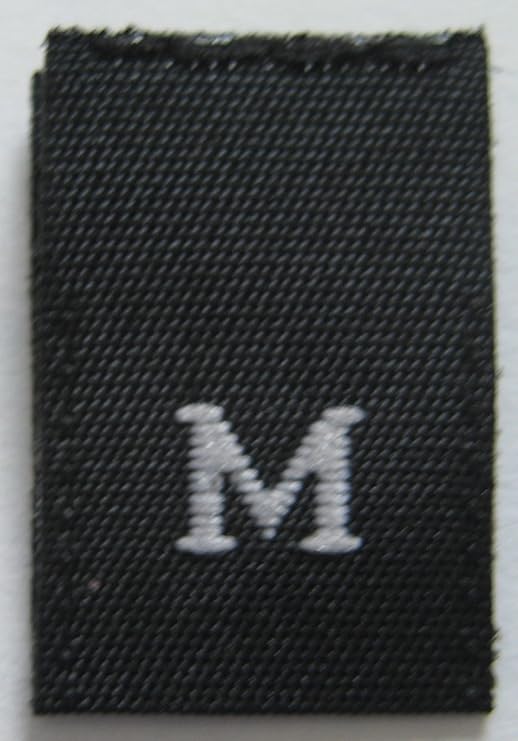 1000 pcs WOVEN CLOTHING LABELS SIZE TAGS BLACK SIZE MEDIUM M