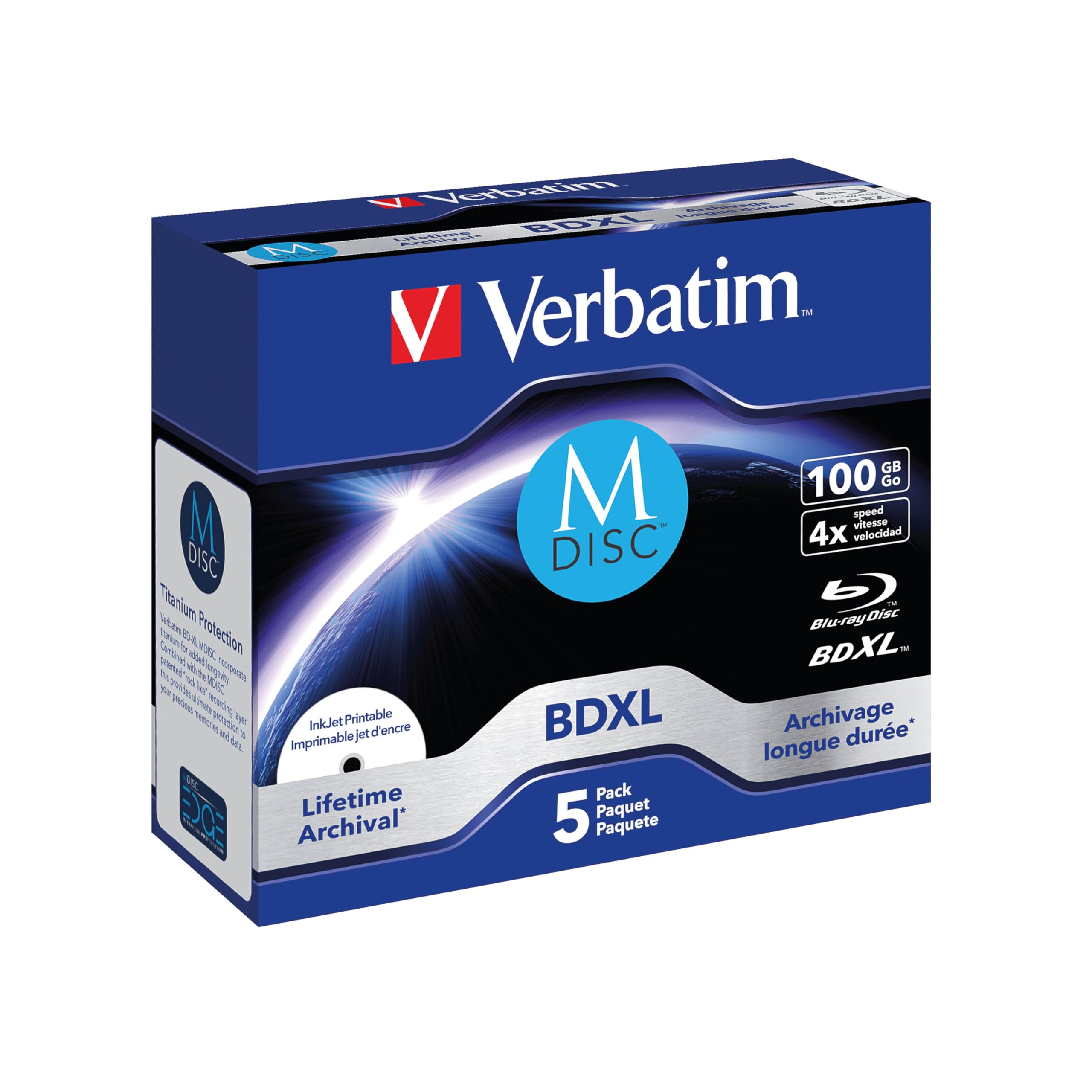 Verbatim 43834 100GB 4x MDISC BDXL archival - 5 pack JC