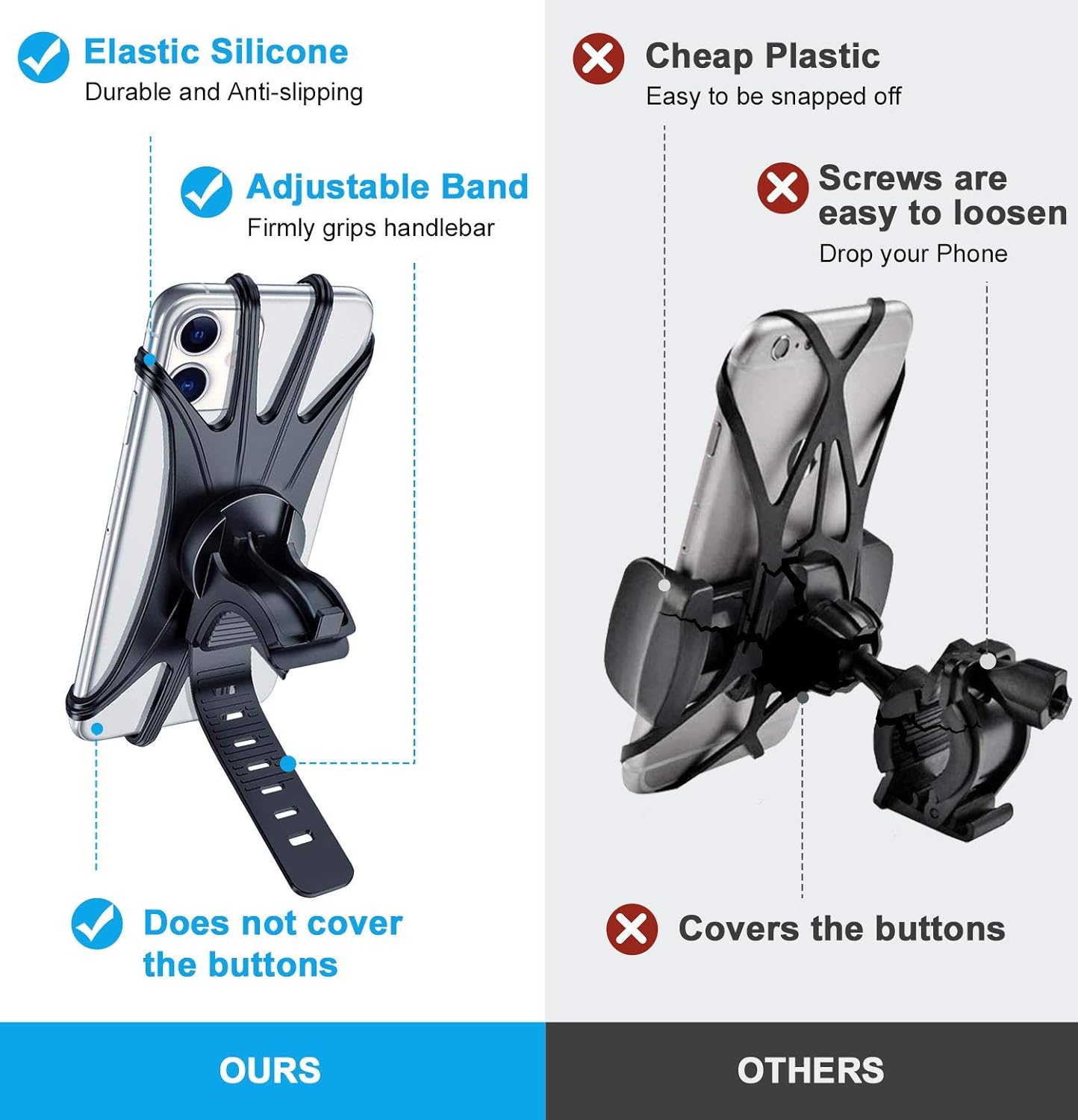 Phone Holder for Bike 360° Rotation Motorcycle Phone Mount with Silicone Buckle Design Adjustable Handlebars Bicycle Phone Mount Universal for iPhone 12 11 Pro X 8 7 SE, Samsung S20, 4'' - 7'' Phones