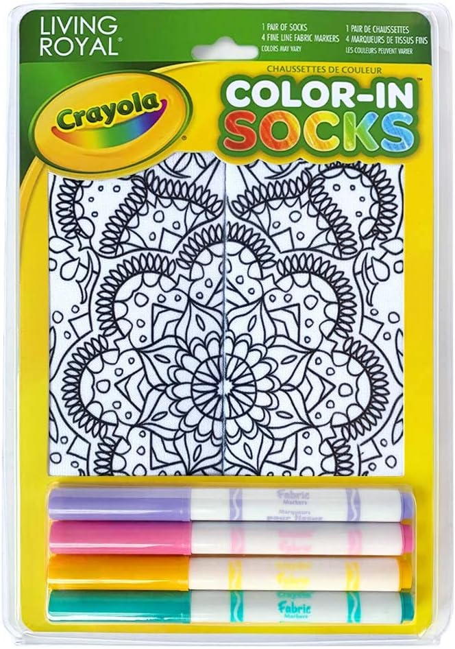 Living Royal Kid's Color-in Socks - Includes 1 Pair of Socks and 4 Fabric Markers (Mandala)