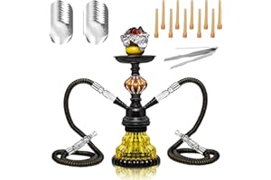ROSLHG Travel Portable Hookah Set with Everything–Ideal for Social Gatherings、Road Trips、 Camping、Friend/Family Get-Togethers Includes 1 Hookah Bowl、2 Hookah Hoses、 20 Perforated Hookah Foils（golden）