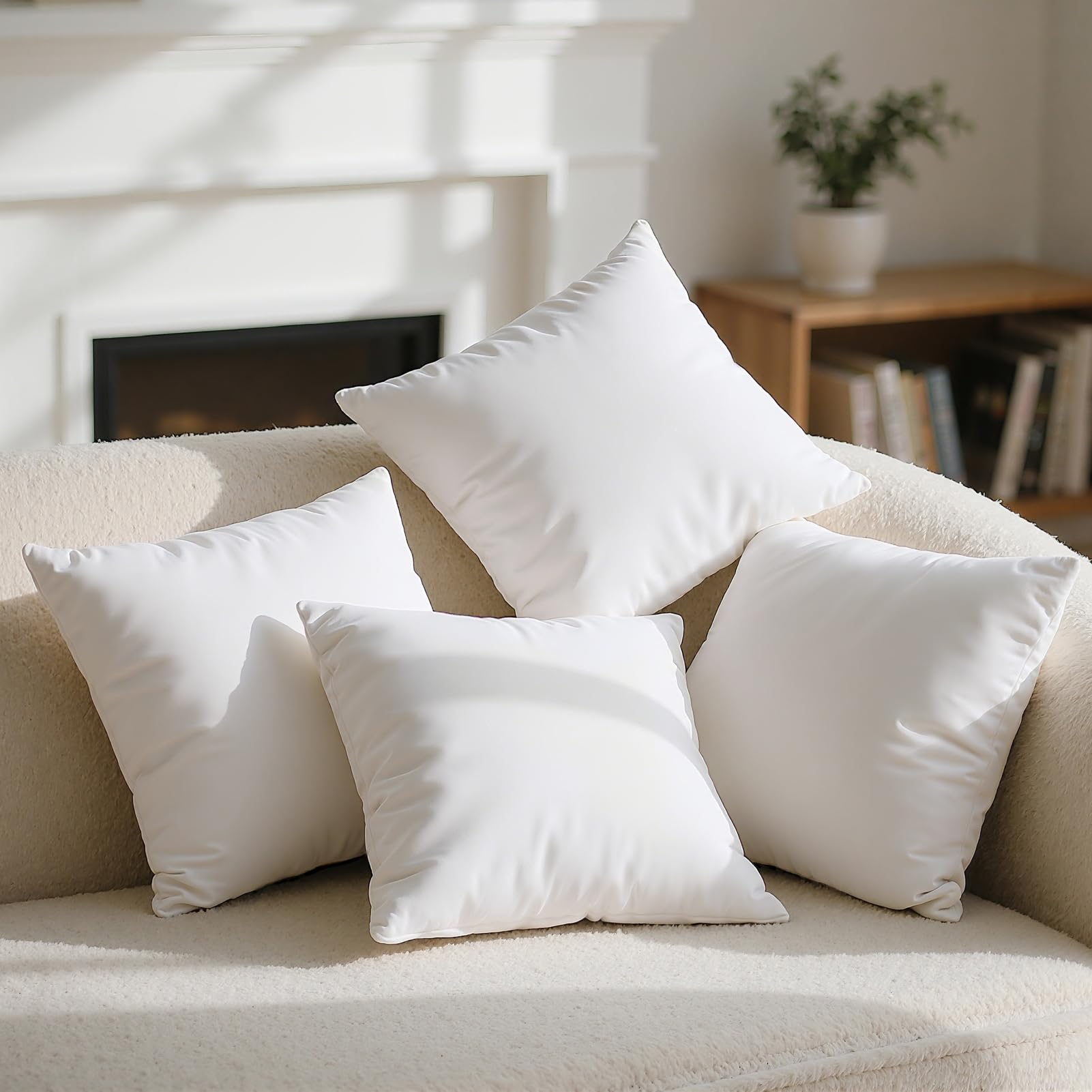 Photo 1 of Phantoscope 100% Virgin Fiber Pillow Inserts, Premium Microfine Fiber Square Hypoallergenic Throw Pillow Inserts for Bedroom, Study, Chair 18x18 inches Pack of 4