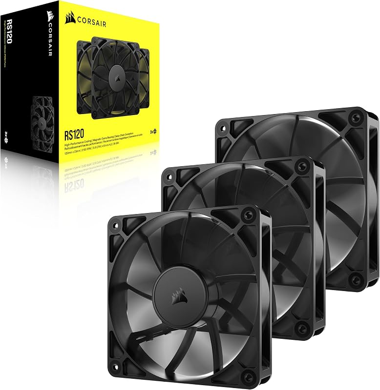 RS120 120mm Ventilateurs PWM – Connexion Daisy-Chain – Faible Bruit – Roulement à Dôme Magnétique – Paquet Triple – Noir