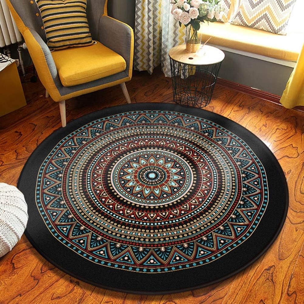 Area Rugs Round 120cm Ethnic Style Retro Mandala Slip Rug Bedside