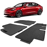 Spurtar for Tesla Model 3 Floor Mats 2017-2025, Car Floor Mats All Weather Automotive with 3D Extended Edge, 3 Pack Honeycomb Design Front & Rear Rubber All-Weather Protector, Black