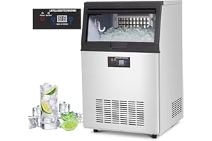 CUISINAID Commercial Ice Maker Machine 130lbs/24H, Stainless Steel Under Counter ice Machine with 30lbs Ice Storage Capacity, Freestanding Ice Maker(5 * 9 Ice Cube)