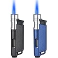 Yeuligo 2 Pack Butane Torch Lighters with Keyhole, Pocket Lighter with Visible Window, Adjustable and Refillable Gas Lighter for Candle Kitchen Fireplace Fireworks, Without Gas(Matte Black+Blue)