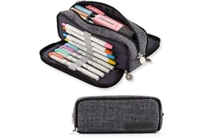 ANGOOBABY Large Pencil Case Big Capacity 3 Compartments Canvas Pencil Pouch for Teen Boys Girls School Students (Black)