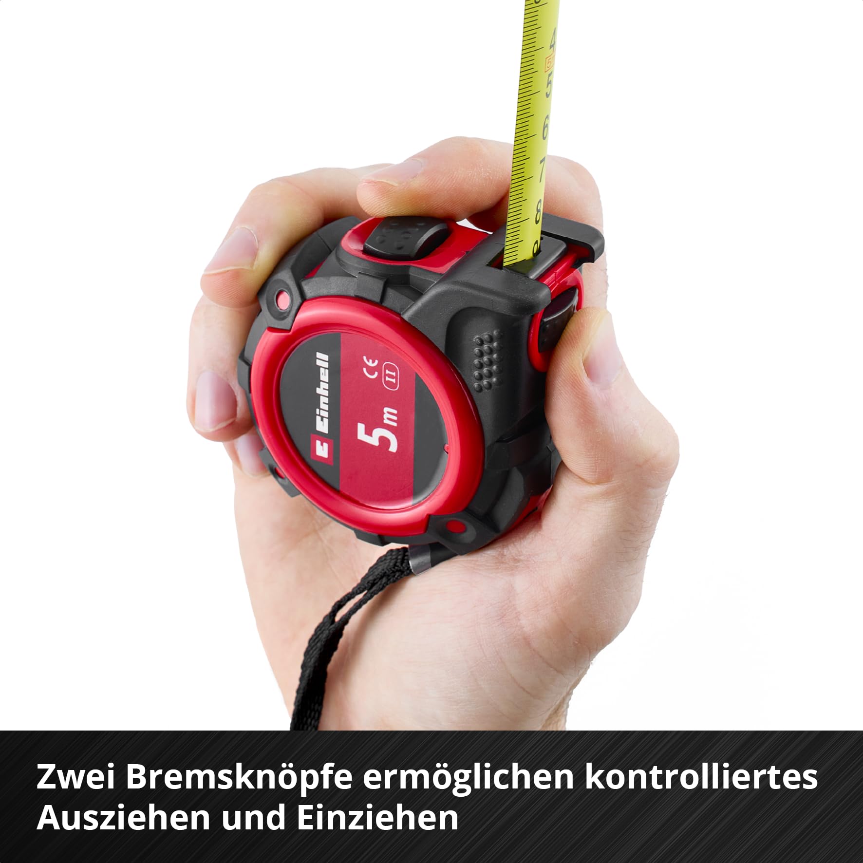 Original Einhell Bandmaß 5 m (Autolock, Nylonbeschichtung, Magnet-Endhaken, doppelseitige Skalierung, stoßfestes Gehäuse, vielseitiger Einsatz) 4