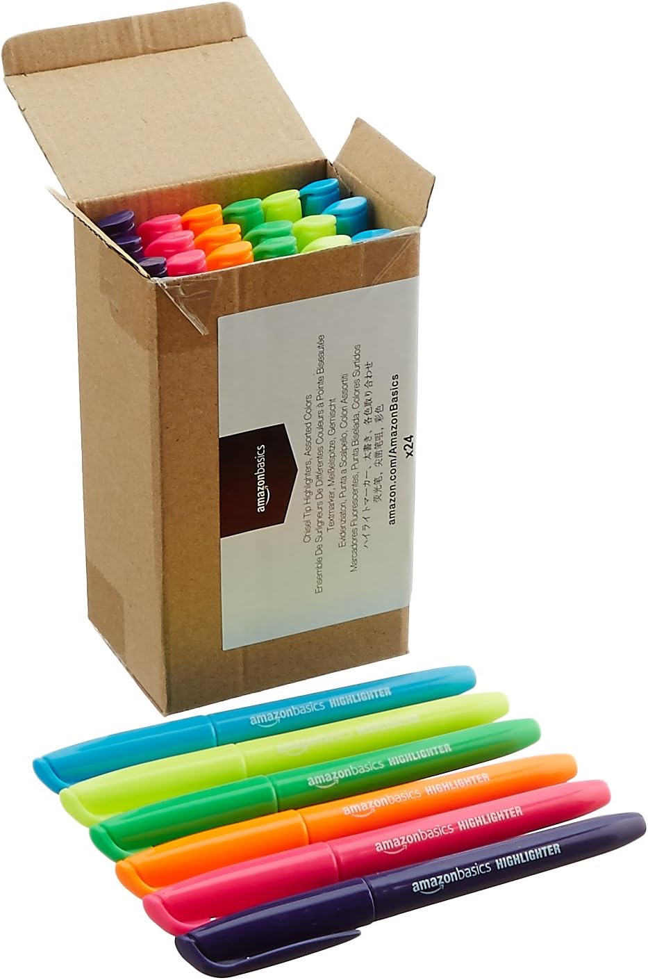 Amazon Basics Highlighters Pack of 24 with 6 Assorted Neon Colours, Durable Chisel Tip, Pens for Adults and Kids Multicolour - Image 5