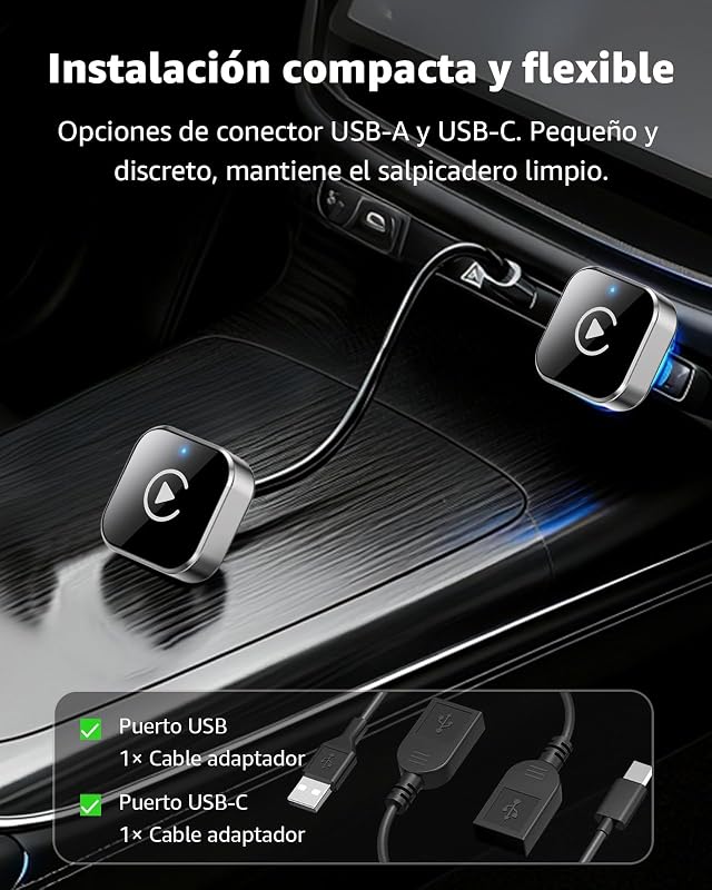 Adaptador CarPlay sem fios para automóvel, Mini 2-em-1 CarPlay e conversor sem fios Android Auto, ligação sem fios, USB/USB-C Plug & Play, WiFi dual band, ligação automática rápida