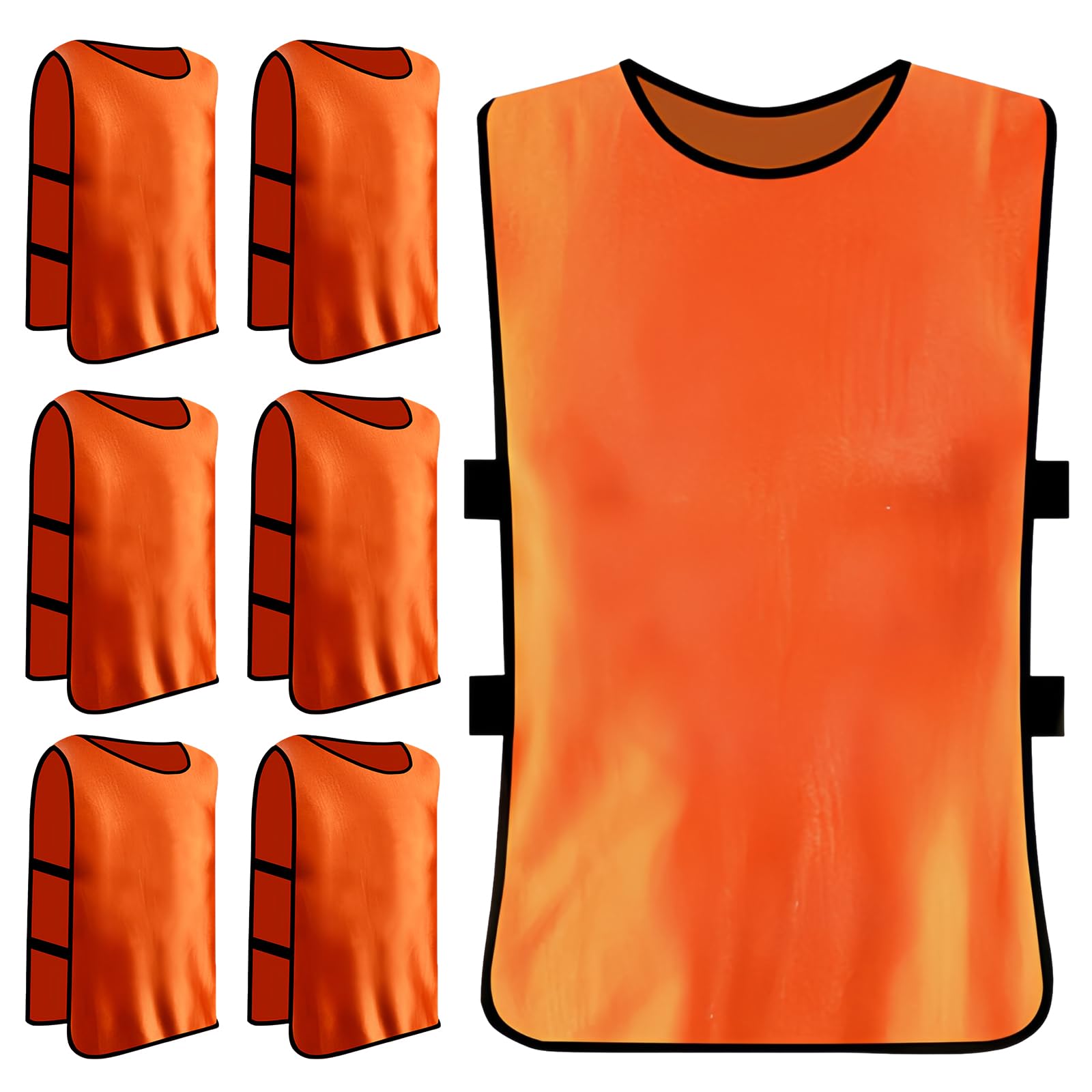 6 Pack Football Bibs - Adult Scrimmage Training Vests, Sports Youth Soccer Bibs, Team Game Jersey Netball for Men, Women, Seniors, Juniors, Size XL (Orange)
