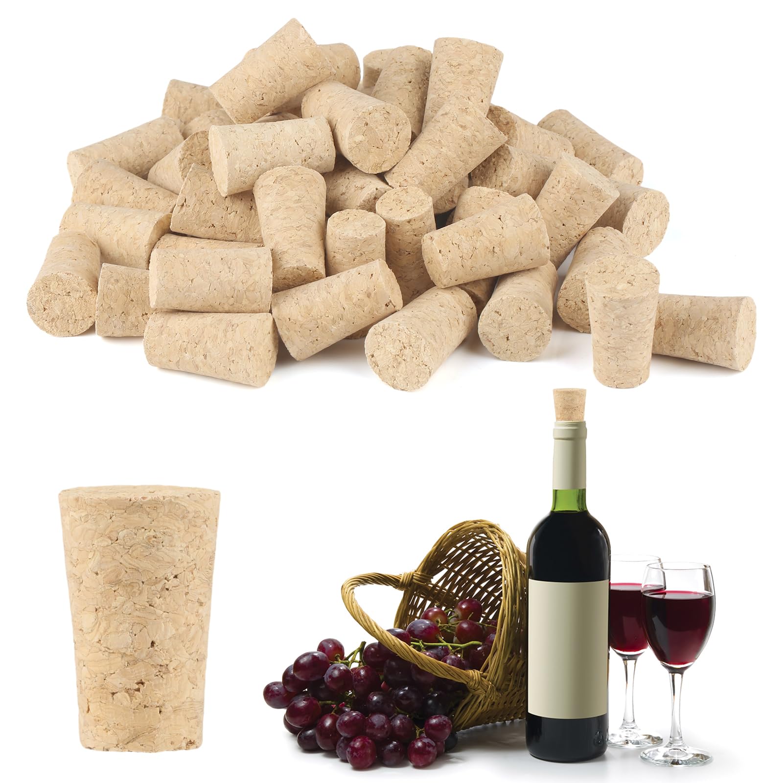 Aubess Pack of 50 Wine Bottle Cork Stoppers, Wine Bottle Corks, Wooden Wine Corks Cone Shape, Corks for Crafts, Wooden Corks Soft, Corks Beer Corks, for Interchangeable Wine Bottle Cork Stopper