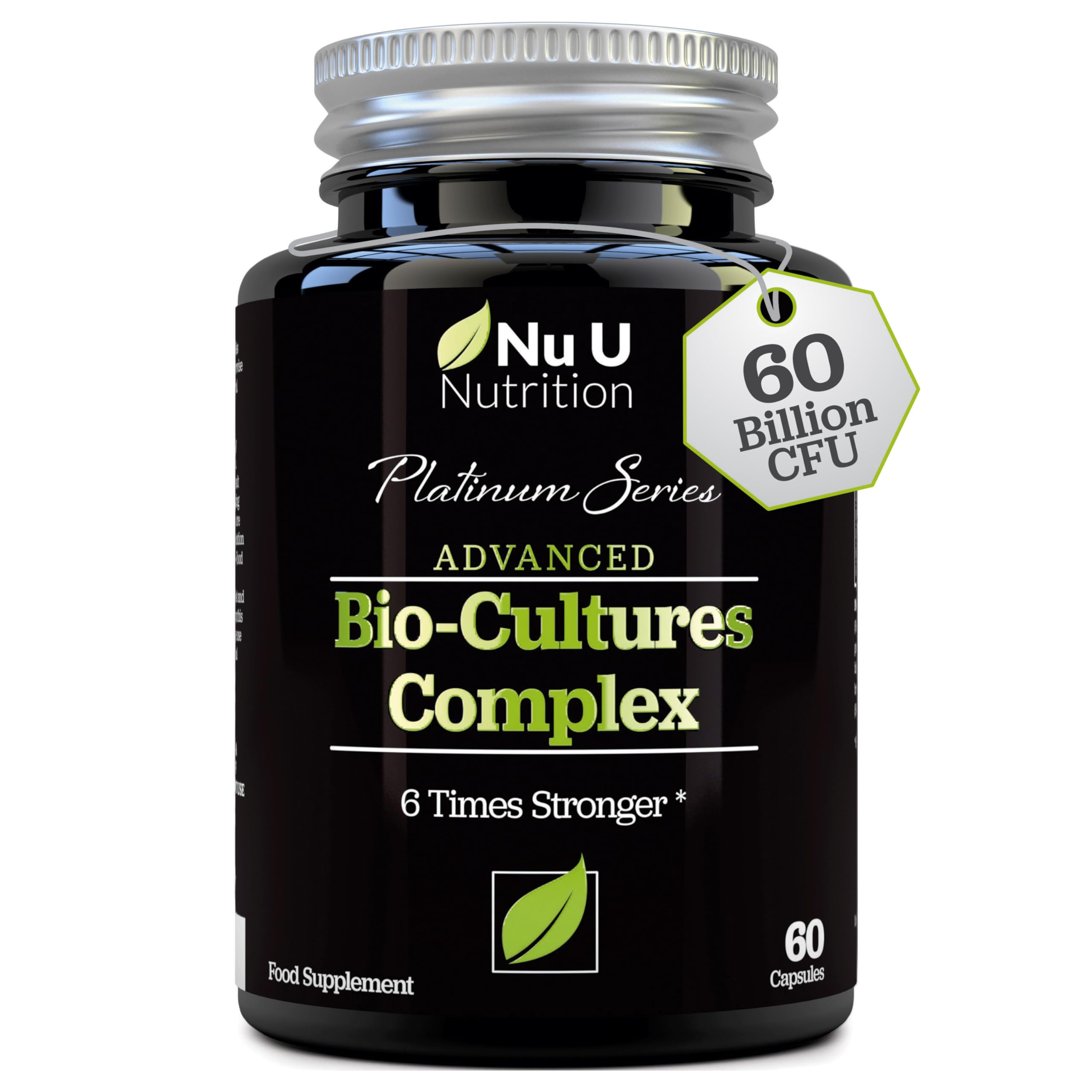 Bio Cultures Probiotics 60 Billion CFU - 60 Capsules - 2 Month Supply - 5 Active Vegetarian Strains with Lactobacillus Acidophilus & Bifidobacterium - Gut Supplements for Women & Men - Nu U Nutrition