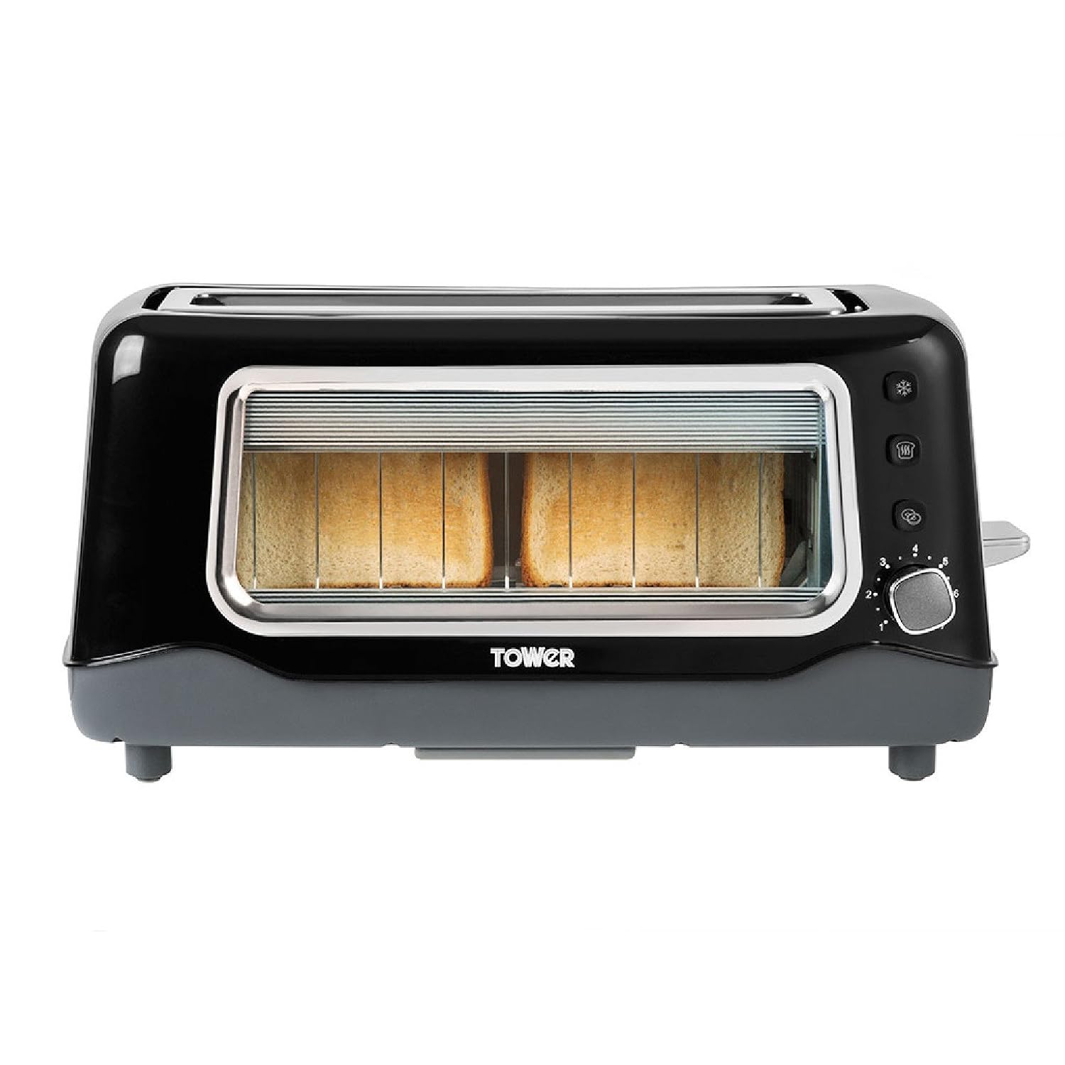 Tower 2Slice Long Slot Glass Toaster with Variable Browning Control