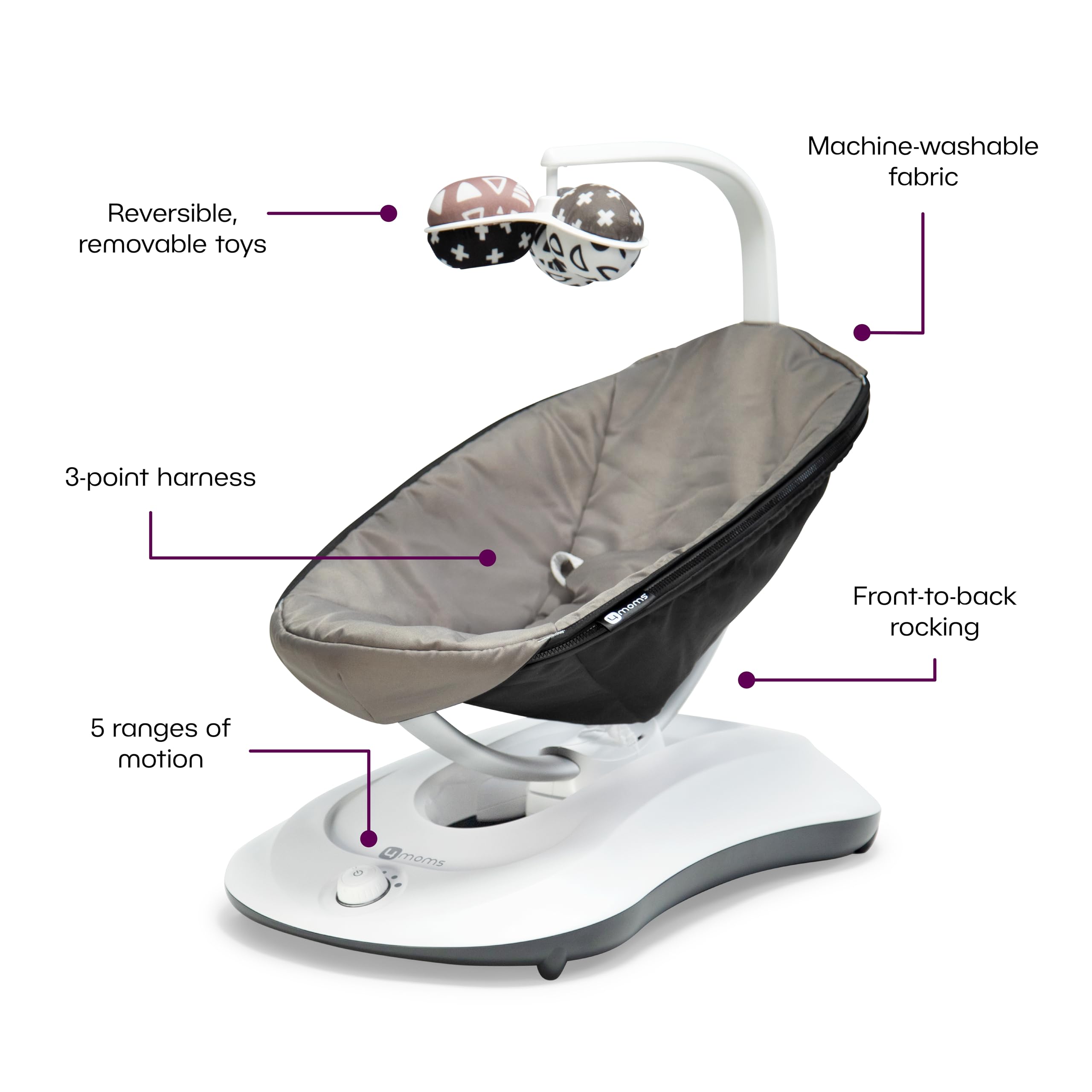 4moms RockaRoo Baby Rocker with Front to Back Gliding Motion, Graphite