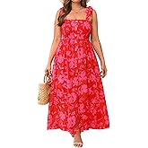 Plus Size Summer Dress - Sun Casual Beach Boho Floral Button Down Long Maxi Sundress