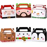 Faccito 18 Pcs Christmas Gift Boxes Bulk 3D Christmas Treat Theme Boxes for Cookie Goodie Snack Candy Favors Present with Handles Holiday Xmas Party Supplies(Face)