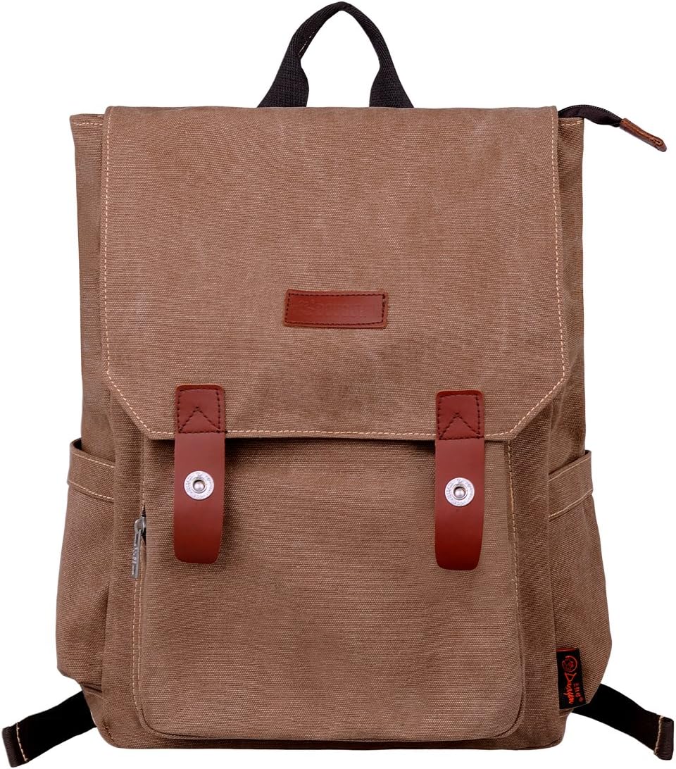 Douguyan Vintage Canvas School Backpack School Bags Travel Hiking Rucksack for Men Women College School Bags 120 Dark Brown
