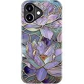 DorisMax for iPhone 17 Case - Wireless Charging Compatible - Dual-Layer Hard Shell + Silicone Cover - Shockproof Protective Phone Case with Stylish Designs for Women - Abstract Lotus