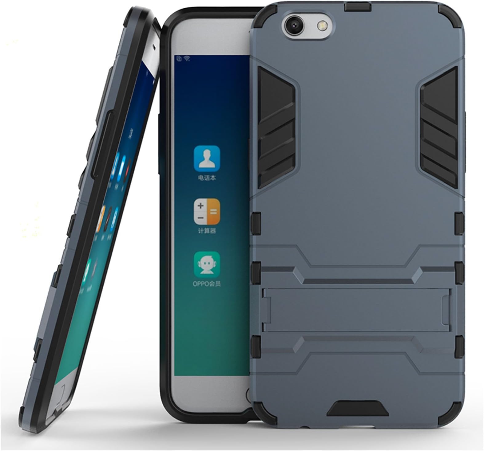 DMG Protective Rugged Hybrid Armour Hard Back Cover Kickstand Case for Oppo F3 Plus (Blue)