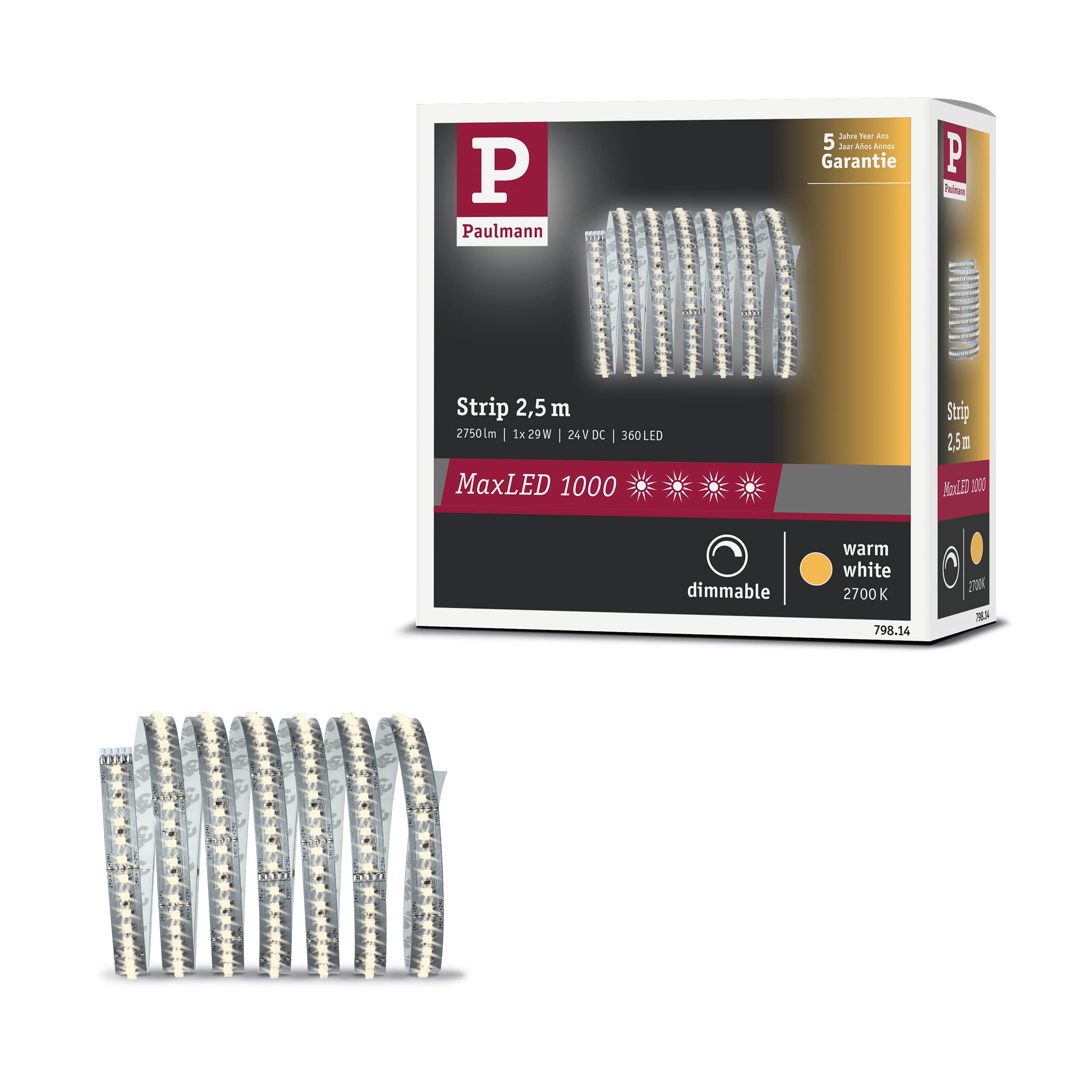 Paulmann 79814 Strip MaxLED 1000 2.5m uncoated incl. 1x32 watt Lighting Strip Silver Light Strip Metal LED Strip 2700 K