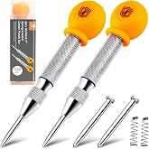 Mulwark 5'' Automatic Center Punch Set - Spring Loaded Center Punch for Metal, Wood, Plastic, Car Window Puncher Breaker Tool with Palm Cap, Replacement Tips and Springs Included, 2 Packs with Case