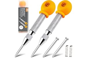 Mulwark 5'' Automatic Center Punch Set - Spring Loaded Center Punch for Metal, Wood, Plastic, Car Window Puncher Breaker Tool with Palm Cap, Replacement Tips and Springs Included, 2 Packs with Case