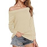 Buauty Women's Off Shoulder Tops Boat Neck Long Sleeve Blouse Cute Loose Casual Oversized Shirt 2026 Drop Shoulder Baggy Tops