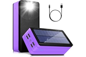 PSOOO Solar Power Bank 50000mAh, Portable Solar Phone Charger with Flashlight, 4 Output Ports, 2 Input Ports, Solar Battery Bank Compatible with iPhone, for Camping, Hiking, Trips