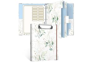 Rouidr Mini 3 Ring Binder with Clipboard, 1 inch Round 8.5 x 5.5 in Cute Binders Organizer with 5 Dividers Tabs & Clear Sleeves, School Supplies, Office Supplies, Leaves