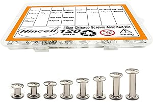 120sets Chicago Screws Kit, 8 Sizes Screw Rivets Silver Chicago Binding Screws for DIY Repair Leather Craft Belt Bag Shoes Pu