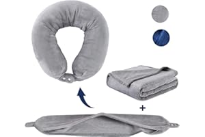 Yaning 2 in 1 Travel Blanket, Soft Warm Blanket with Cozy Neck Pillow Case, Portable Blanket Set for Airplane, Camping, Car (Grey)