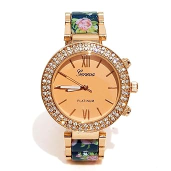 Blue Printed Floral strap Rosegold Analog Watch for Women GIrls and Ladies
