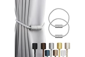 Porlau 2 Pack Grey Strong Magnetic Curtain Tiebacks Outdoor Elegant Decorative Tie Backs Modern Rope Tiebacks for Drapes Window Curtain Holdbacks for Draperies
