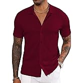 Gnvviwl Men's Casual Button Down Shirt Short Sleeve Knit Polo Shirts Trending Fashion Summer Beach Vacation Clothes