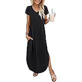 ANRABESS Womens Summer Maxi Dresses 2026 Casual Short Sleeve V Neck Loose Split Long Beach Sundress Travel Vacation Clothes
