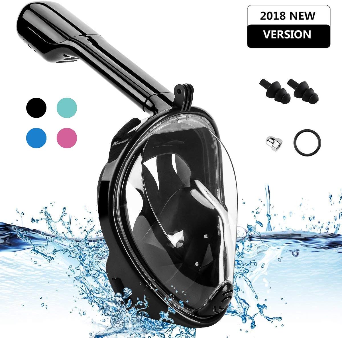 YUDER Full Face Snorkel Mask with 180° Full Face Scuba Mask Snorkeling Mask Breathing & Anti-Fog Anti-Leak Panoramic View Snorkel Set for Adults or Kids,Detachable Camera Mount Pivot Arm and Earplug