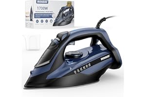 IRONDAY Steam Iron for Clothes Fast Heating, 1700W Iron Precision with Thermostat Dial, Ceramic Soleplate, Auto shutoff, Burst Steam, Self-Cleaning, 15.21oz Water Tank Ironing Clothes for Home, Blue