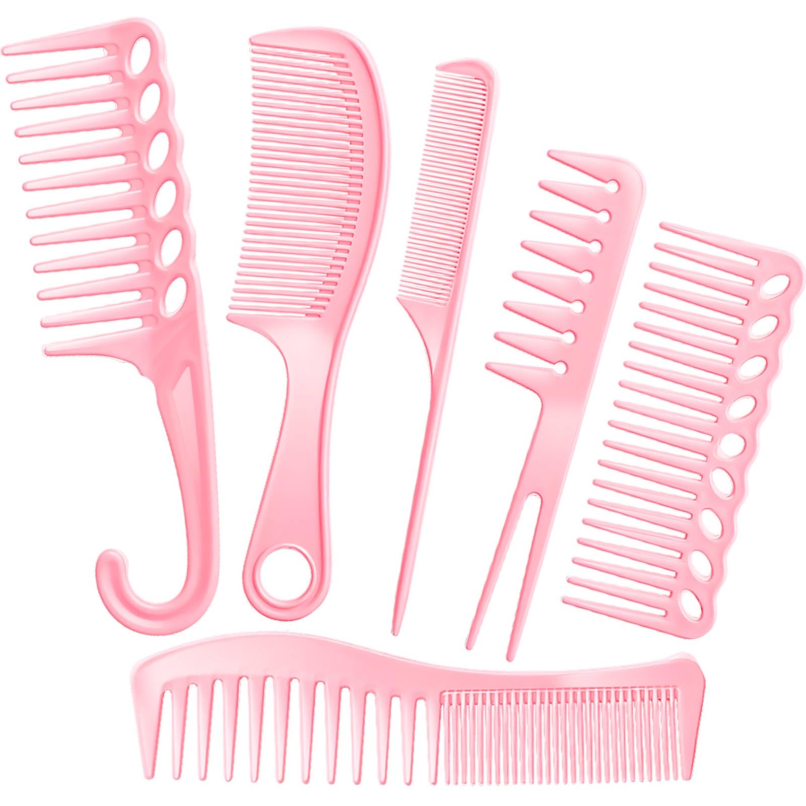 Photo 1 of 6PCS Professional Hair Comb Set for Women & Men Rat Tail, Wide & Fine Tooth Combs for Curly Hair, Braiding, Barber Styling, Cutting & Parting (Pink)