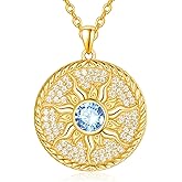 AENEAS Sun Necklace for Women 925 Sterling Silver Sun Necklace Birthstone Sun Coin Pendant Necklace Gold Round Shape Jewelry Sun Gifts for Her