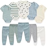 BIGBIGKISS Baby Bodysuit and Pant Set 10 Pack Cotton Newborn Baby Boy Girl Clothes Outfits