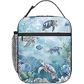 ainori Reusable Sea Turtle Lunch Box for Kids Girls Boys Women Adult, Insulated Jellyfish Fish Blue Lunch Bag,Polyester Cooler Stylish Handbags Case for School Picnic Work Travel Beach or Hiking