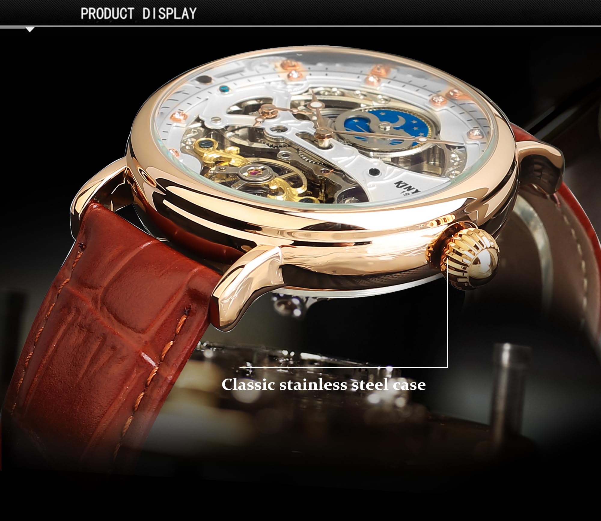 FORSINING Automatic Mechanical Watch, Self Winding Skeleton Watch for Mens, Mechanical Tourbillon Steampunk Fashion Men Watch Date Day Dress Watch Gift for Men