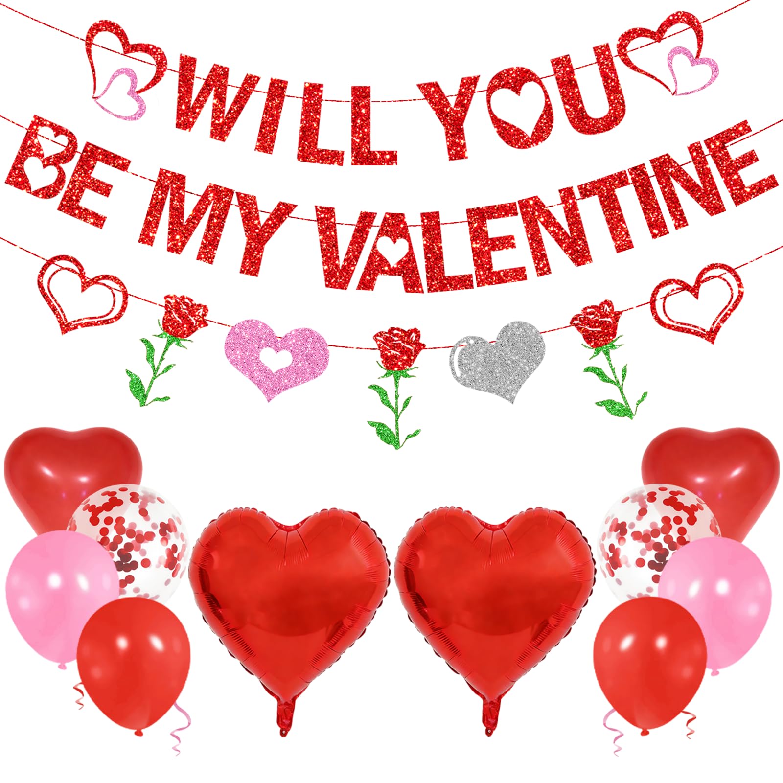 Photo 1 of Will You Be My Valentine: Will You Be My Valentine Decoration Include Banner Garland Balloons for Valentines Day Decorations